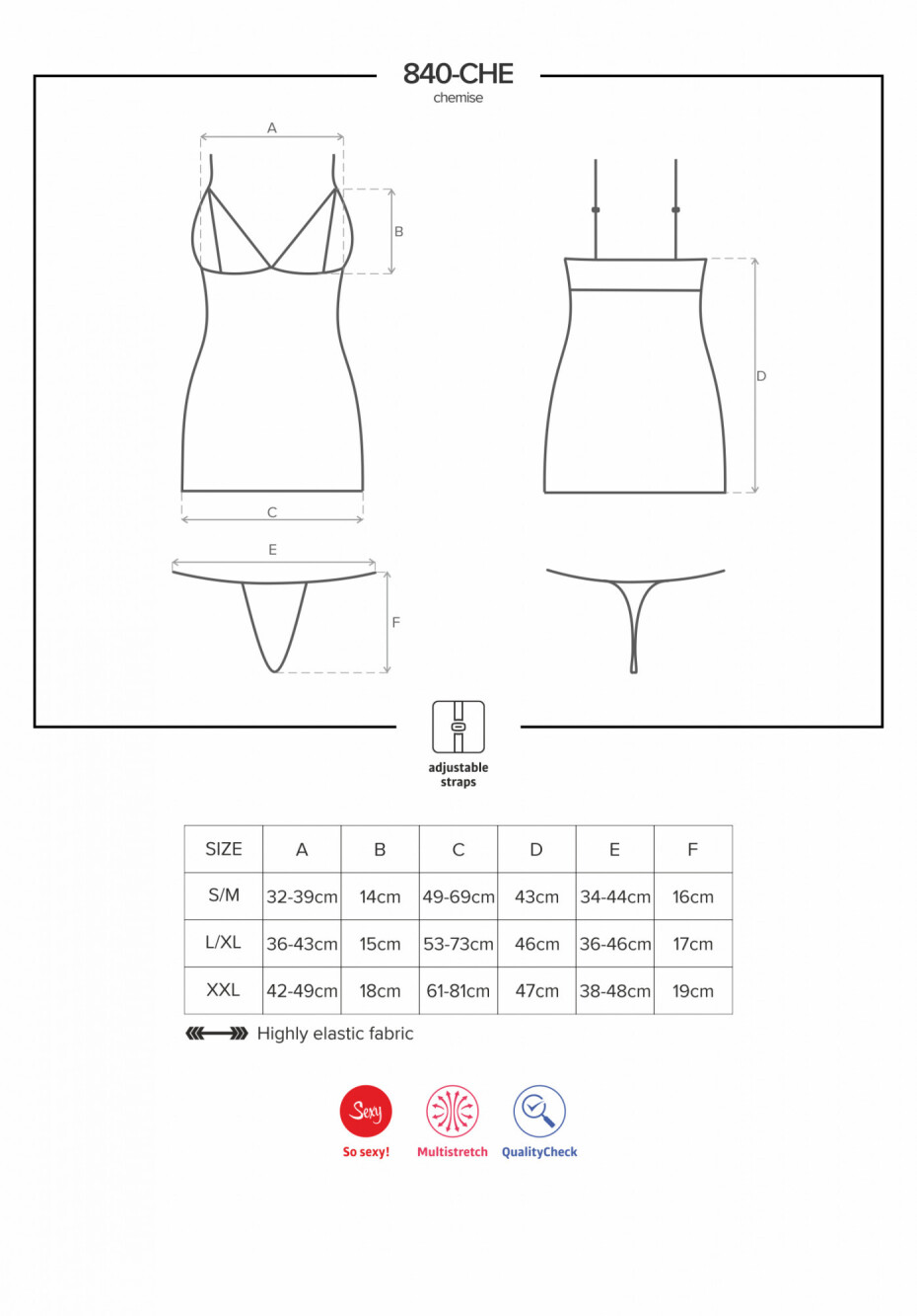 Smyslná košilka 840 - CHE chemise - Obsessive černá XXL - main (0)