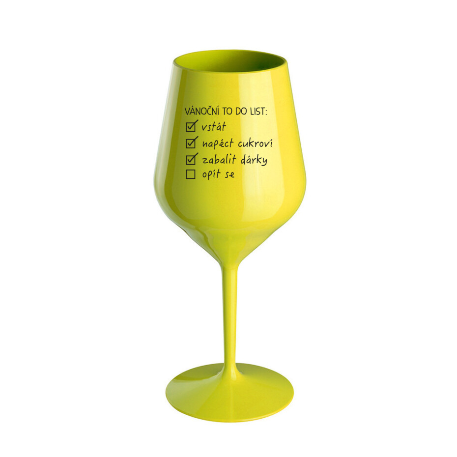VÁNOČNÍ TODO LIST - žlutá nerozbitná sklenice na víno 470 ml - main (0)