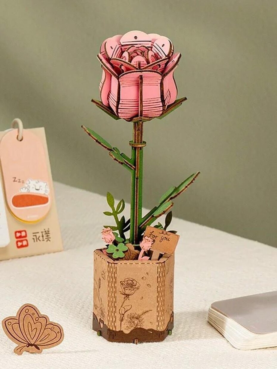 NiXiM Dřevěné 3D puzzle/Růžová růže - main (0)