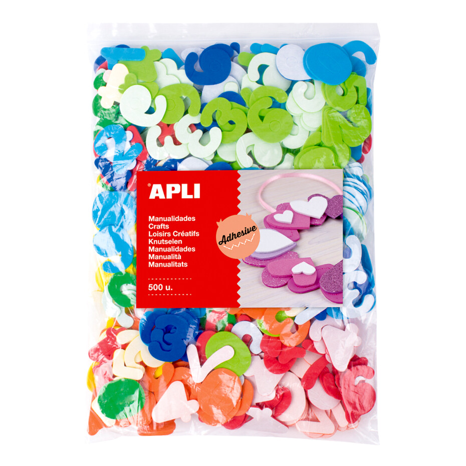 APLI pěnovka tvarová - číslice, Jumbo pack, 500 ks, samolepicí, mix barev - main (0)