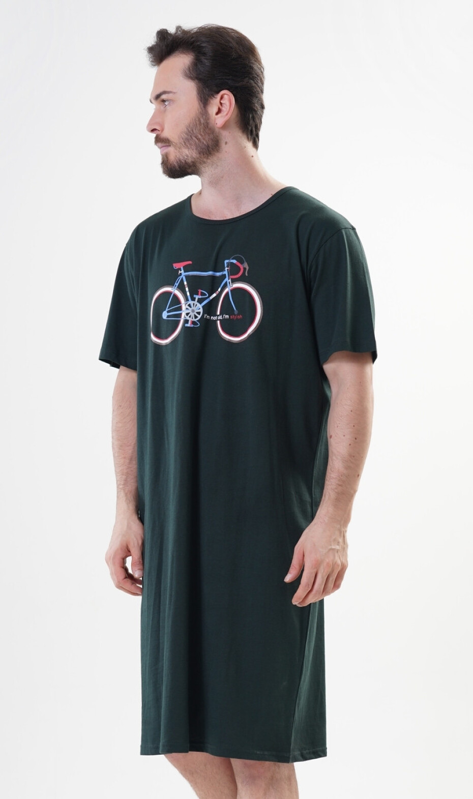 Pánská noční košile s krátkým rukávem Old bike tmavě zelená 4XL - main (3)