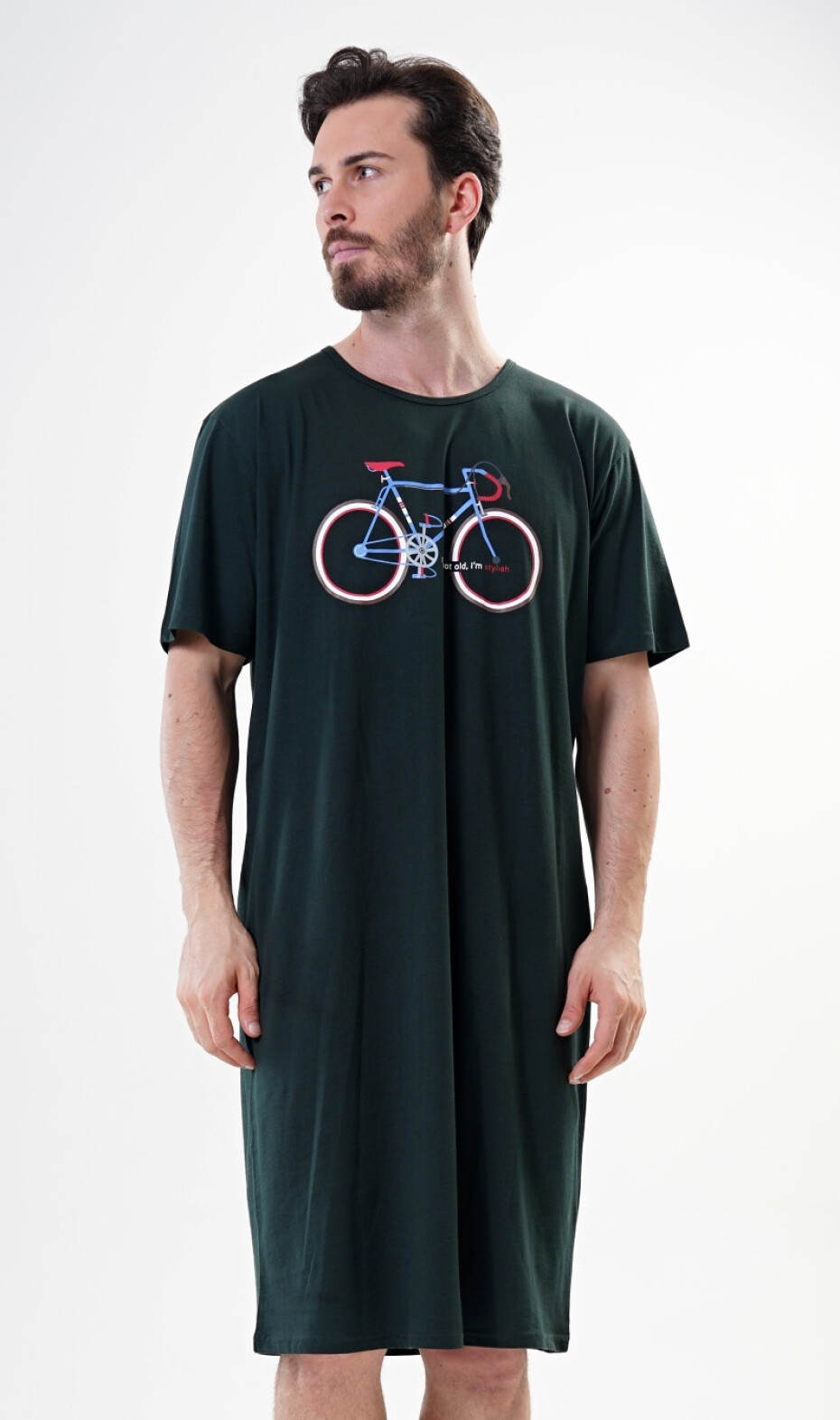 Pánská noční košile s krátkým rukávem Old bike tmavě zelená 4XL - main (0)
