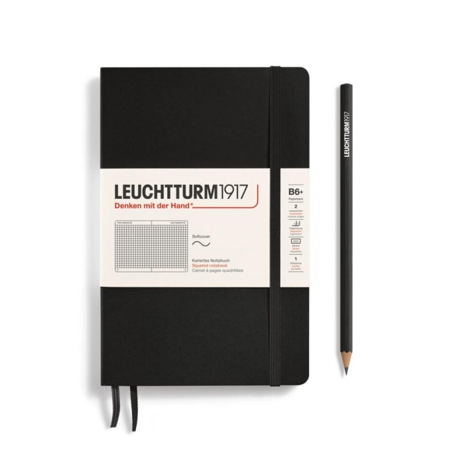 Leuchtturm1917 Zápisník Black Softcover B6+ čtverečkovaný - main (0)