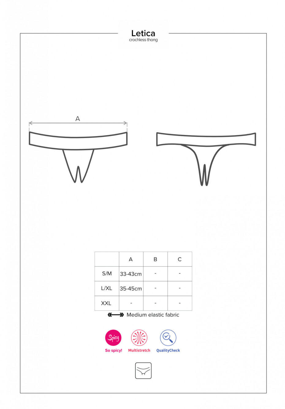 Sexy tanga otevřená Letica crotchless thong - Obsessive černá L/XL - main (2)