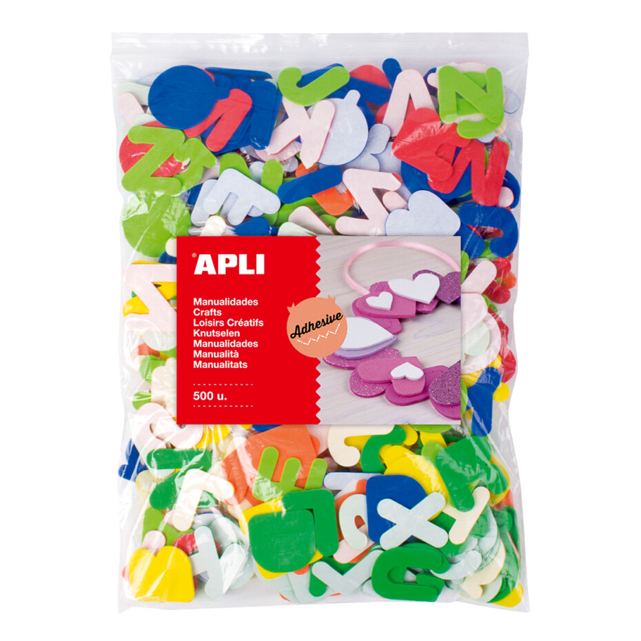 APLI pěnovka tvarová - abeceda, Jumbo pack, 500 ks, samolepicí, mix barev - main (0)