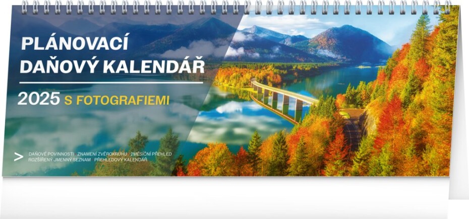 Kalendář 2025 stolní: Plánovací daňový s fotografiemi, 33 × 12,5 cm - main (0)