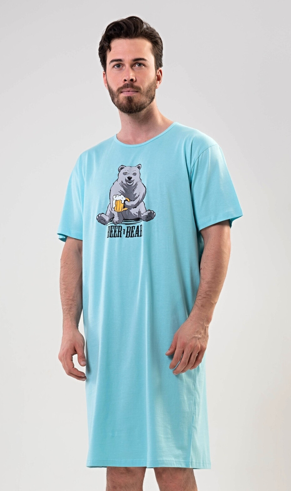 Pánská noční košile s krátkým rukávem Beer and bear mentolová XL - main (1)