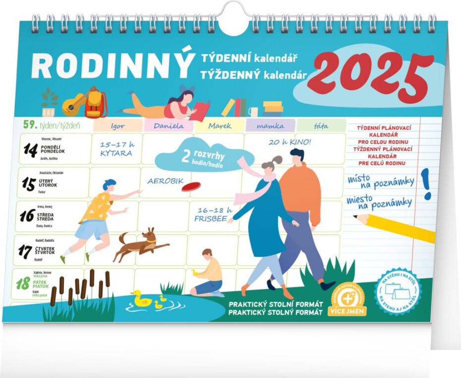 Kalendář 2025 nástěnný: Rodinný týdenní s háčkem, 30 × 21 cm - main (0)