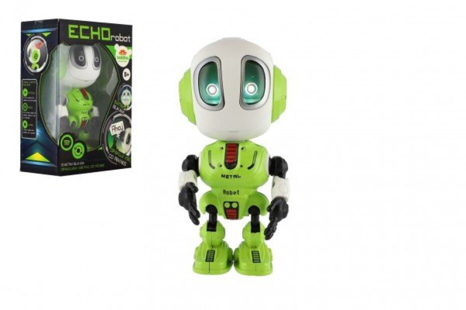 Robot ECHO opakující věty kovový 12cm zelený na baterie se zvukem, světlem v krabičce 10,5x15x5,5cm - main (0)