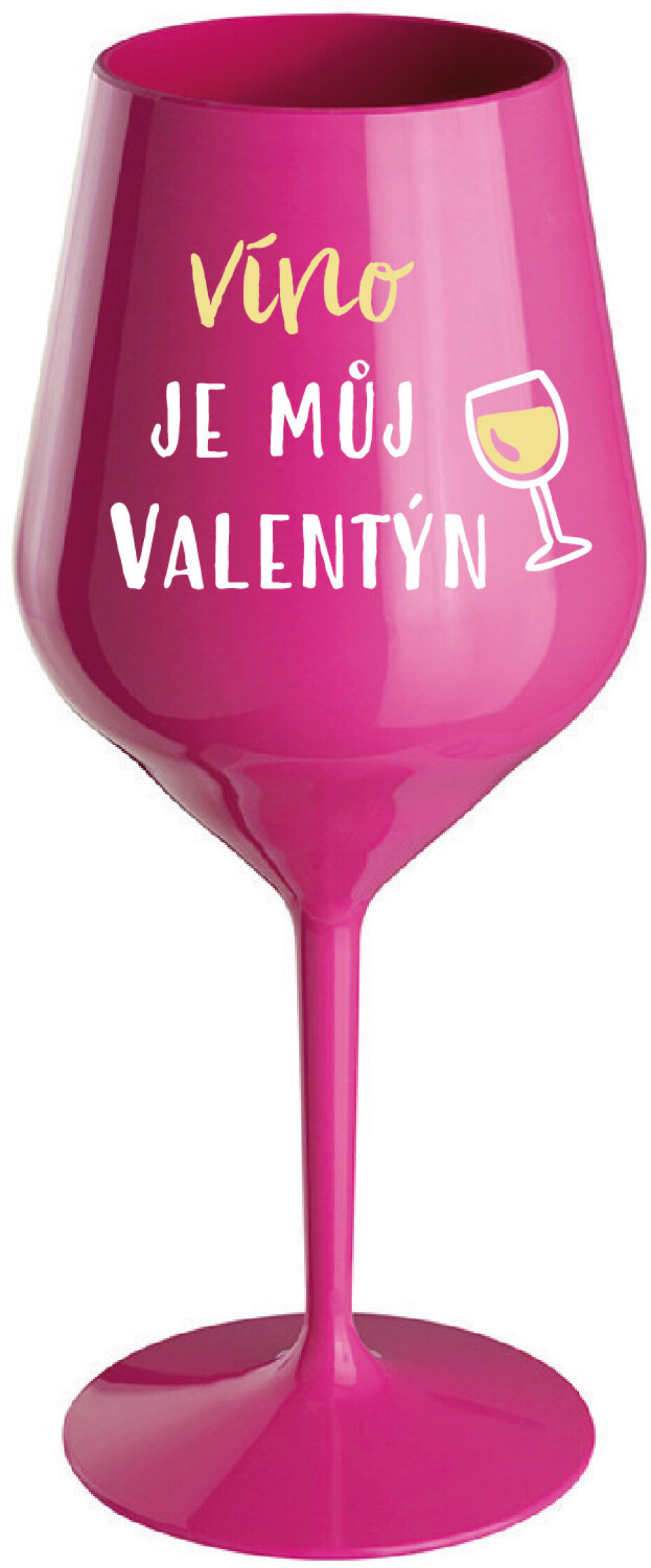 VÍNO JE MŮJ VALENTÝN - růžová nerozbitná sklenice na víno 470 ml - main (0)