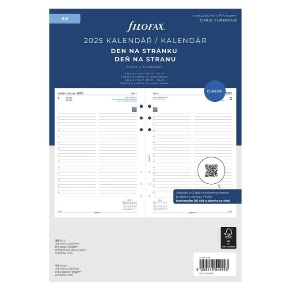 FILOFAX kalendář 2025 A5, den/1 str, linky, ČJ+SJ - main (0)