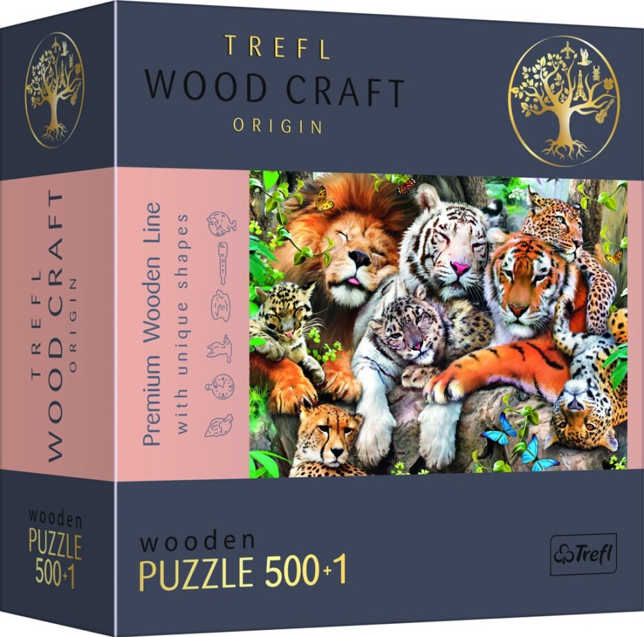 Trefl Wood Craft Origin Puzzle Divoké kočky v džungli 501 dílků - dřevěné - Tolo - main (0)
