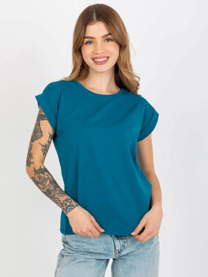 Product detail of Bavlněné dámské tričko t-shirt v mořské barvě s ohrnutými rukávky Feel Good (4833-25) odstíny modré XL (42)