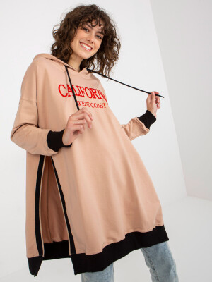 Product detail of Béžová dlouhá oversize mikina s kapucí a nápisem JEDNA VELIKOST