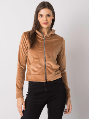 Product detail of Velurová mikina RUE PARIS Camel se zapínáním na zip L / XL