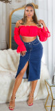 Sexy tmavá džínová midi sukně s vysokým pasem a rozparkem denimblue 38 - thumb (30)