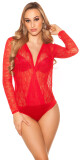 Sexy krajkové body s dlouhým rukávem a WOW! Zpět red Einheitsgroesse - thumb (1)