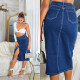 Sexy tmavá džínová midi sukně s vysokým pasem a rozparkem denimblue 38 - thumb (31)