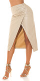 Sexy kožený vzhled midisukně s detaily a rozparkem BEIGE S - thumb (5)