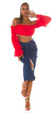 Sexy tmavá džínová midi sukně s vysokým pasem a rozparkem denimblue 38 - thumb (6)