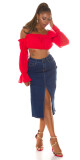 Sexy tmavá džínová midi sukně s vysokým pasem a rozparkem denimblue 38 - thumb (10)