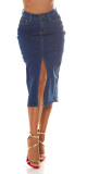 Sexy tmavá džínová midi sukně s vysokým pasem a rozparkem denimblue 38 - thumb (16)