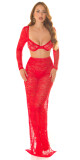 Sexy krajková maxisukně Koucla s vysokým pasem red M - thumb (3)