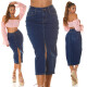 Sexy tmavá džínová midi sukně s vysokým pasem a rozparkem denimblue 38 - thumb (1)