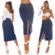 Sexy tmavá džínová midi sukně s vysokým pasem a rozparkem denimblue 38 - thumb (0)