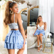 Sexy saténová minisukně s volánky babyblue Einheitsgroesse - thumb (3)