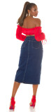 Sexy tmavá džínová midi sukně s vysokým pasem a rozparkem denimblue 38 - thumb (2)
