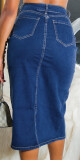 Sexy tmavá džínová midi sukně s vysokým pasem a rozparkem denimblue 38 - thumb (22)