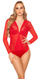 Sexy krajkové body s dlouhým rukávem a WOW! Zpět red Einheitsgroesse - thumb (6)