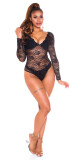 Sexy krajkové body s dlouhými rukávy a hlubokým výstřihem anthracite S - thumb (10)