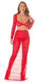 Sexy krajková maxisukně Koucla s vysokým pasem red M - thumb (4)