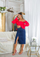 Sexy tmavá džínová midi sukně s vysokým pasem a rozparkem denimblue 38 - thumb (4)