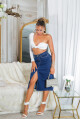 Sexy tmavá džínová midi sukně s vysokým pasem a rozparkem denimblue 38 - thumb (3)