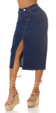 Sexy tmavá džínová midi sukně s vysokým pasem a rozparkem denimblue 38 - thumb (17)