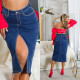 Sexy tmavá džínová midi sukně s vysokým pasem a rozparkem denimblue 38 - thumb (13)