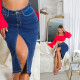 Sexy tmavá džínová midi sukně s vysokým pasem a rozparkem denimblue 38 - thumb (38)