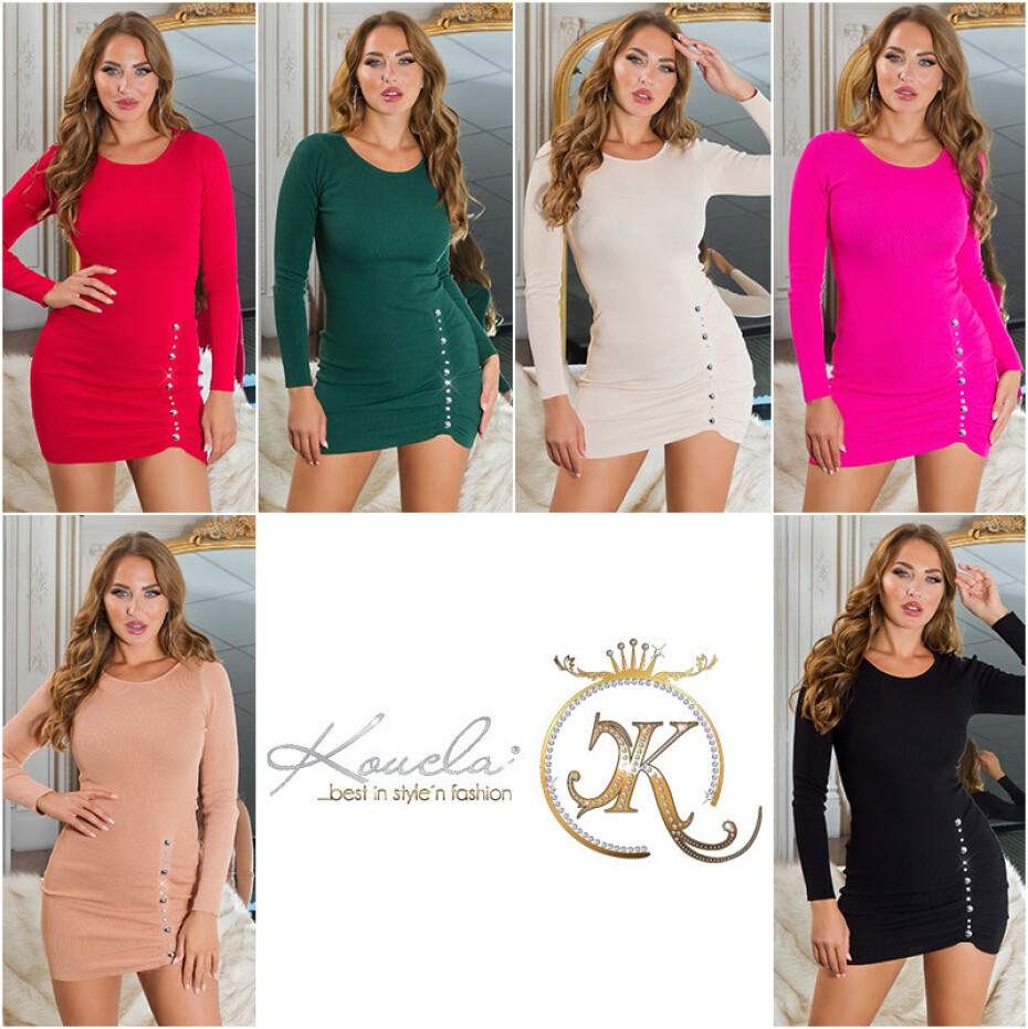 Sexy úpletové mini šaty s třpytivými cvočky barva BEIGE velikost Einheitsgroesse - main (6)