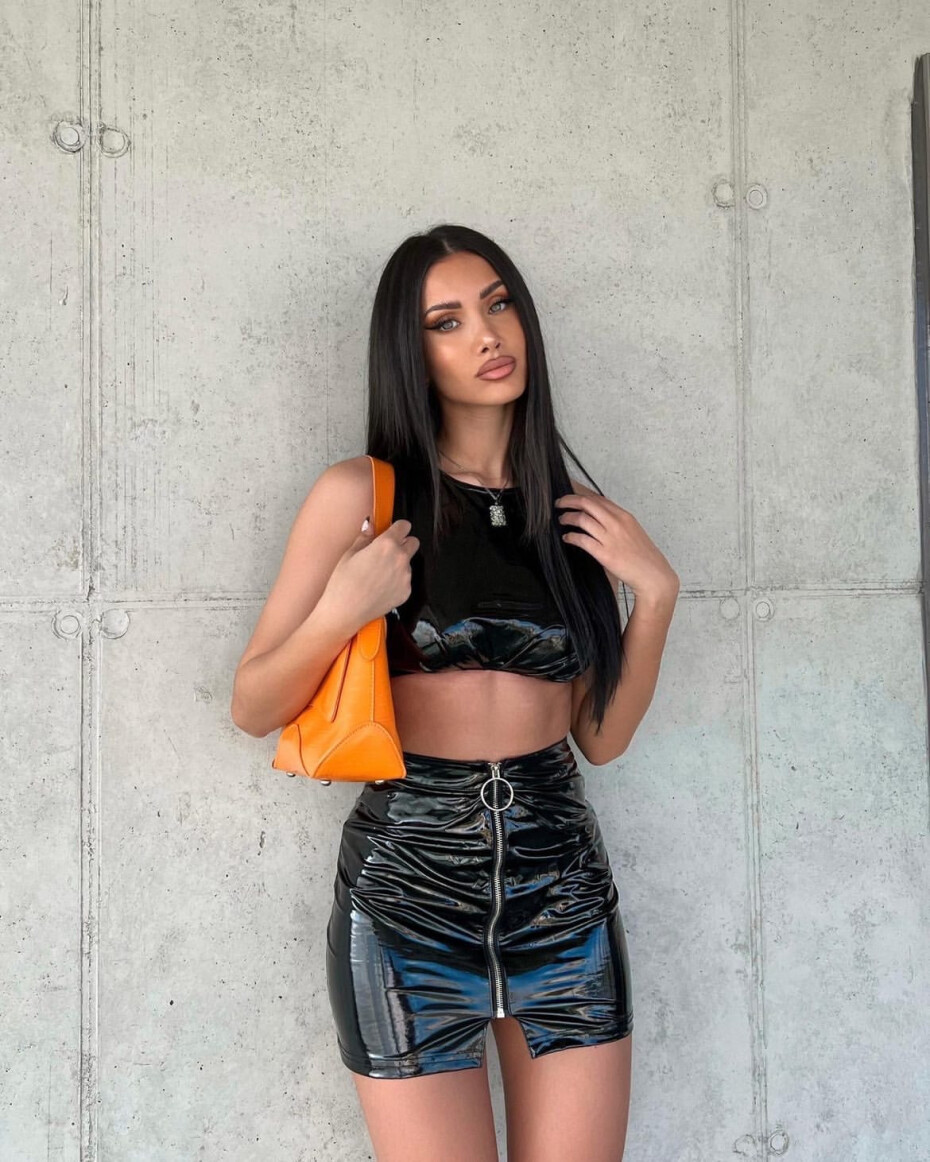 Sexy latexová mini sukně na zip black M - main (17)