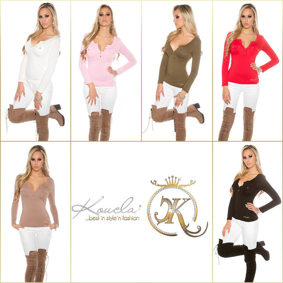 Sexy tričko KouCla s dlouhým rukávem a knoflíky CAPPUCCINO 46/48 - main (3)