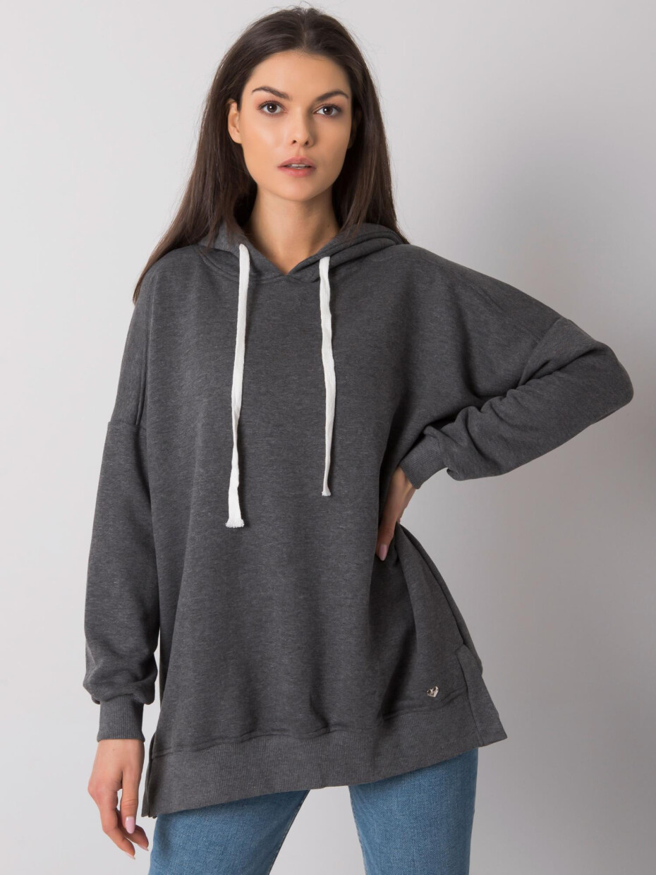 Tmavě šedá melanžová obyčejná mikina s kapucí L / XL - main (1)