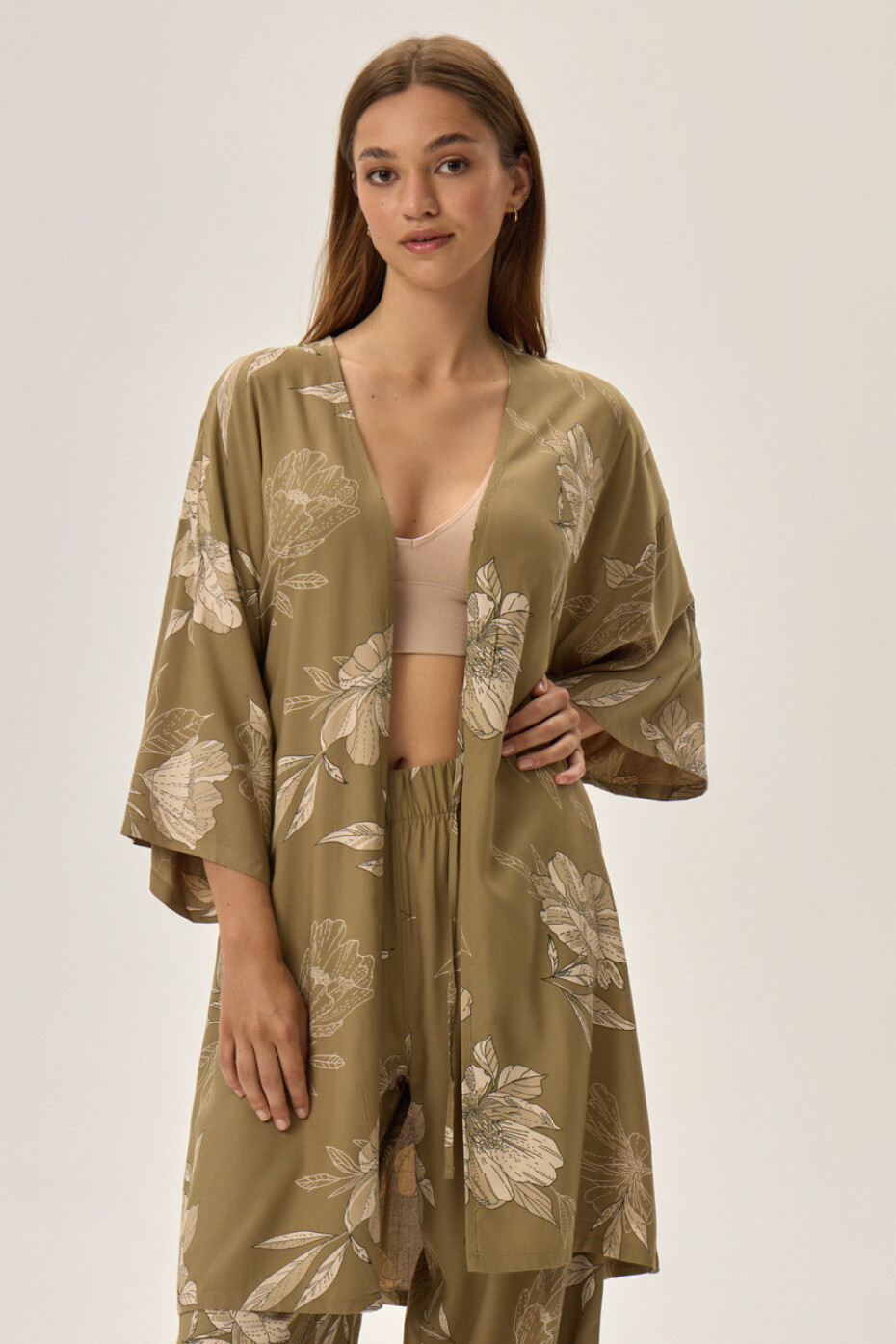 Dámský župan FLEUR 41872 AW24 olivový S - main (3)