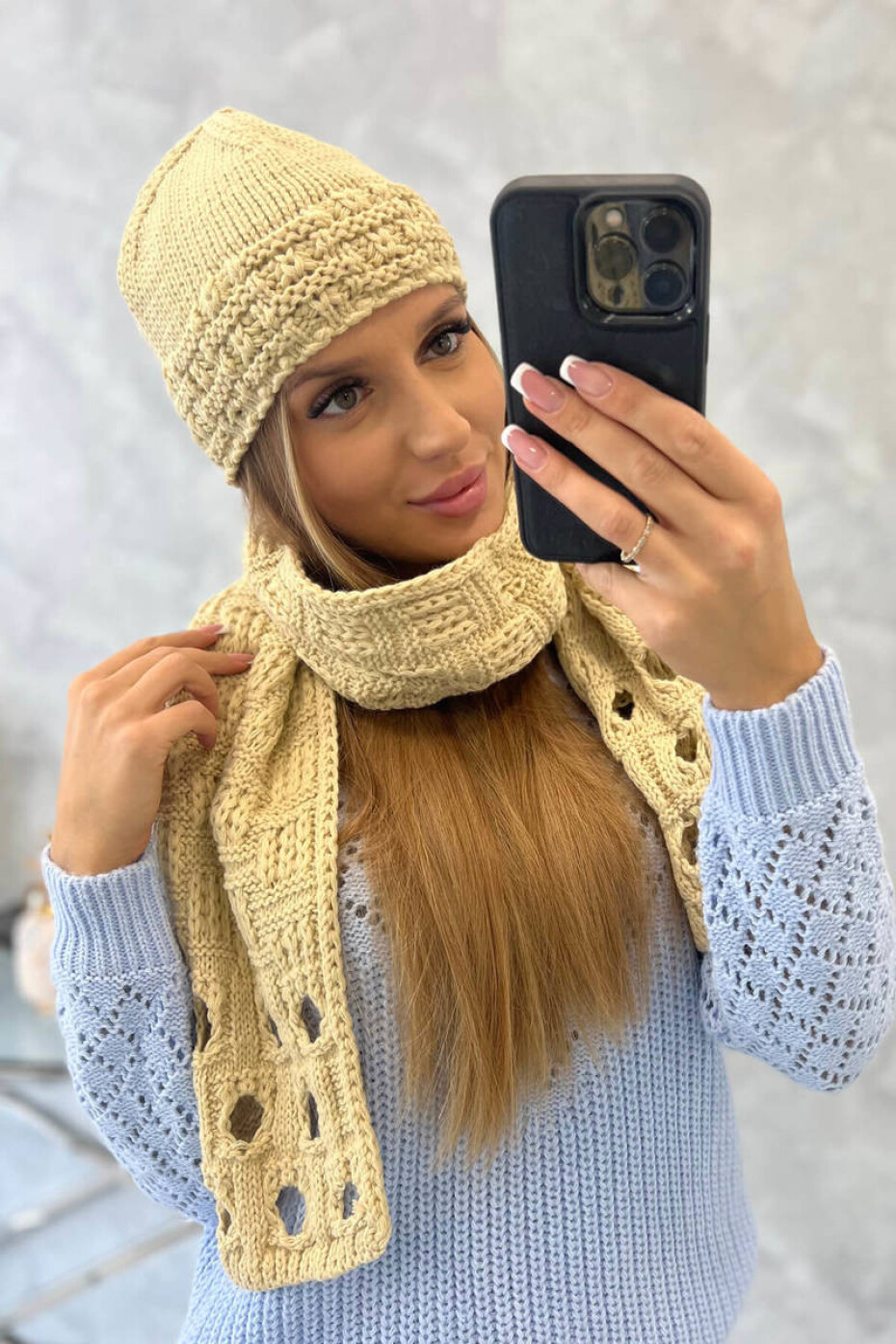 Dámská souprava se šálou Maja K327 beige UNI - main (0)