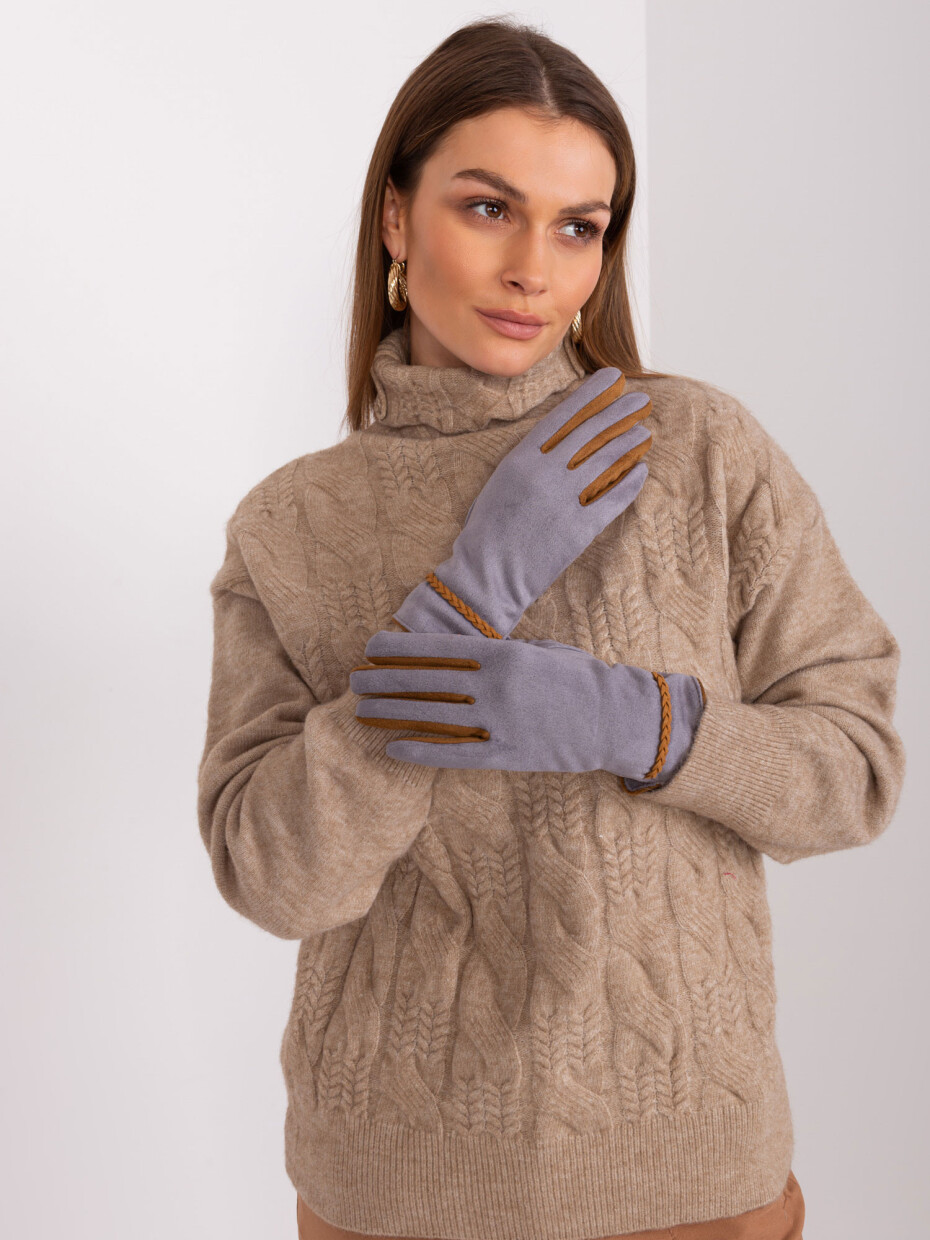 Šedé dámské rukavice s ozdobným páskem L / XL - main (2)