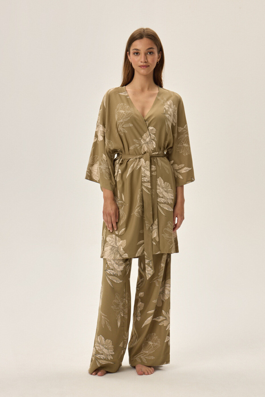 Dámský župan FLEUR 41872 AW24 olivový S - main (2)