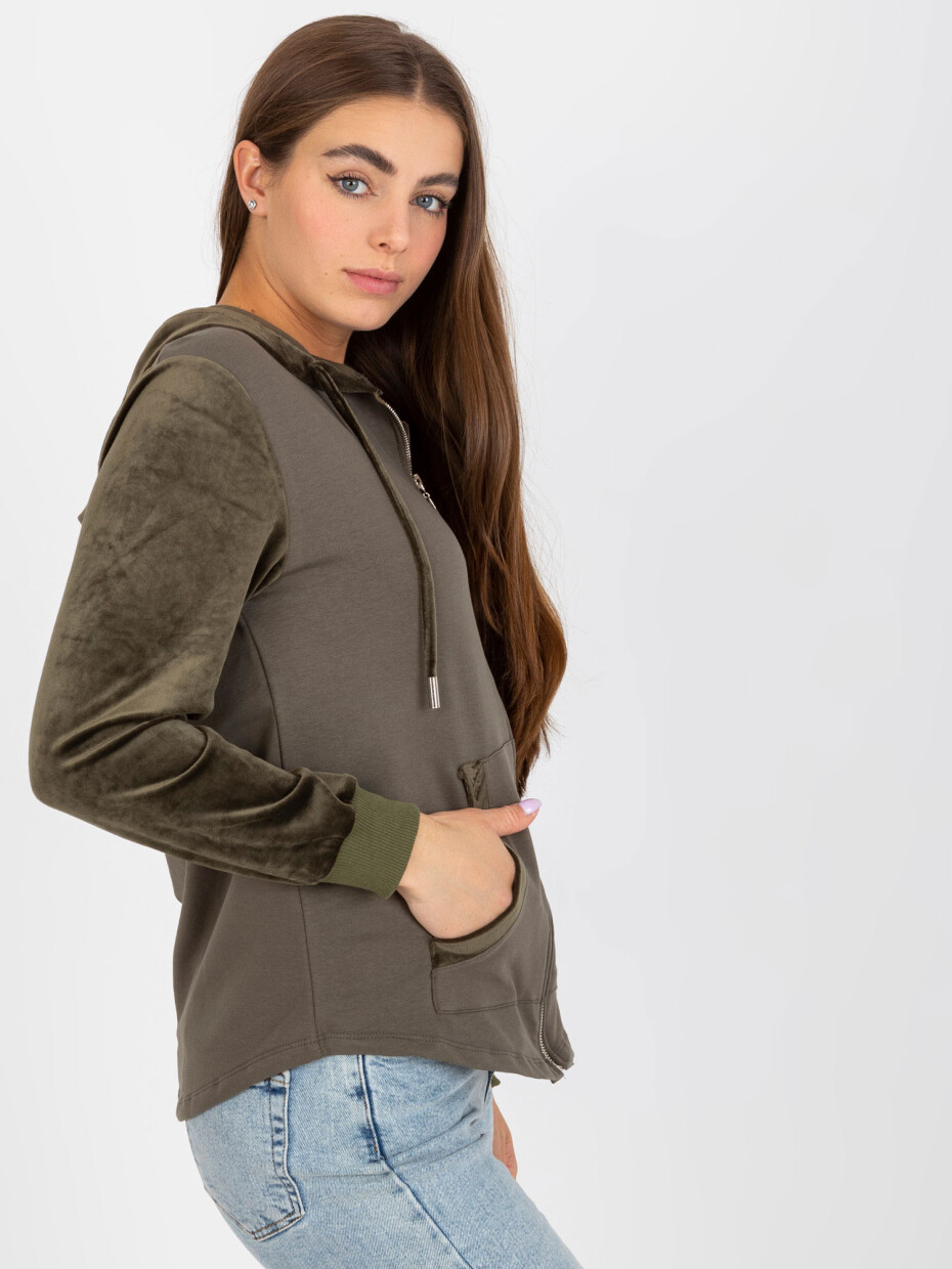 Khaki dámská mikina na zip s velurovými vsadkami JEDNA VELIKOST - main (5)