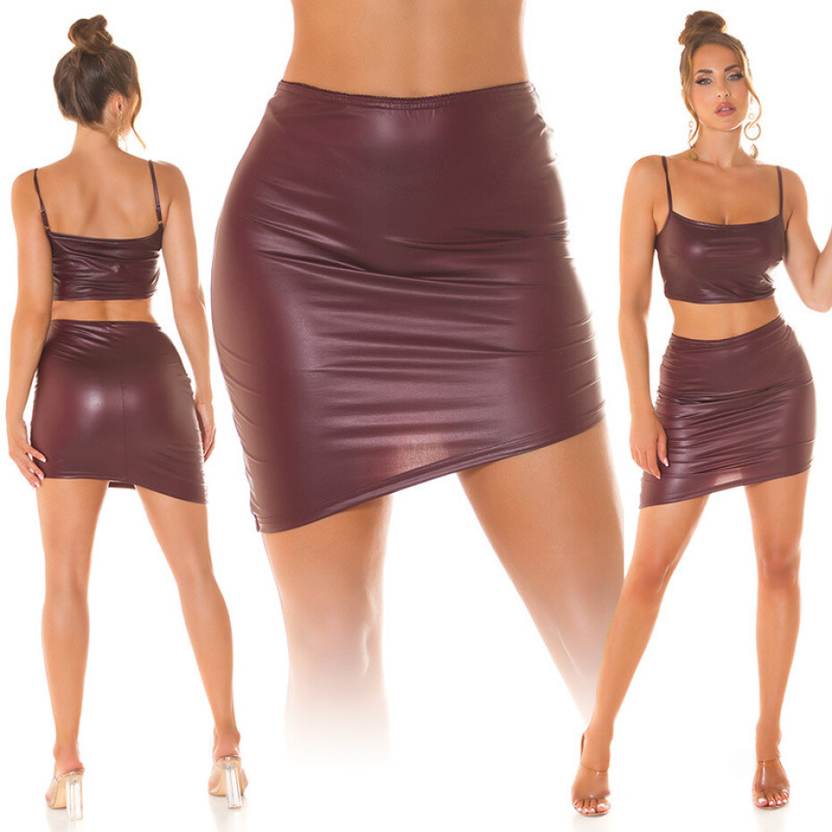 Sexy Koucla Wetlook Highwaist Sukně asymetrická BORDEAUX Einheitsgroesse - main (15)